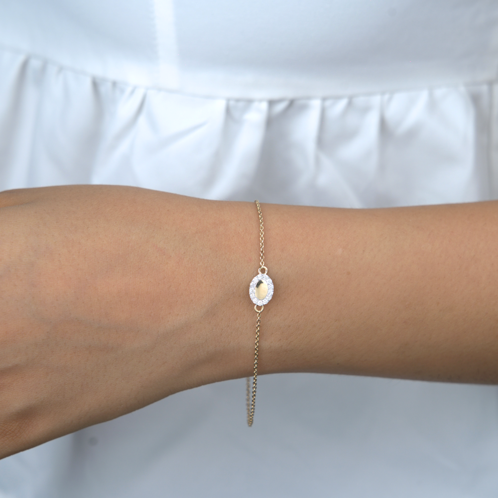 14k oval shape diamond & gold bracelet